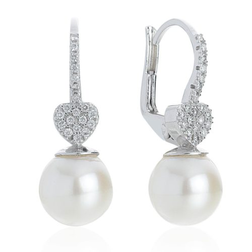 Hook earrings in 18 kt white gold with diamonds and sea pearls 8.50-9 mm - OD386-LB