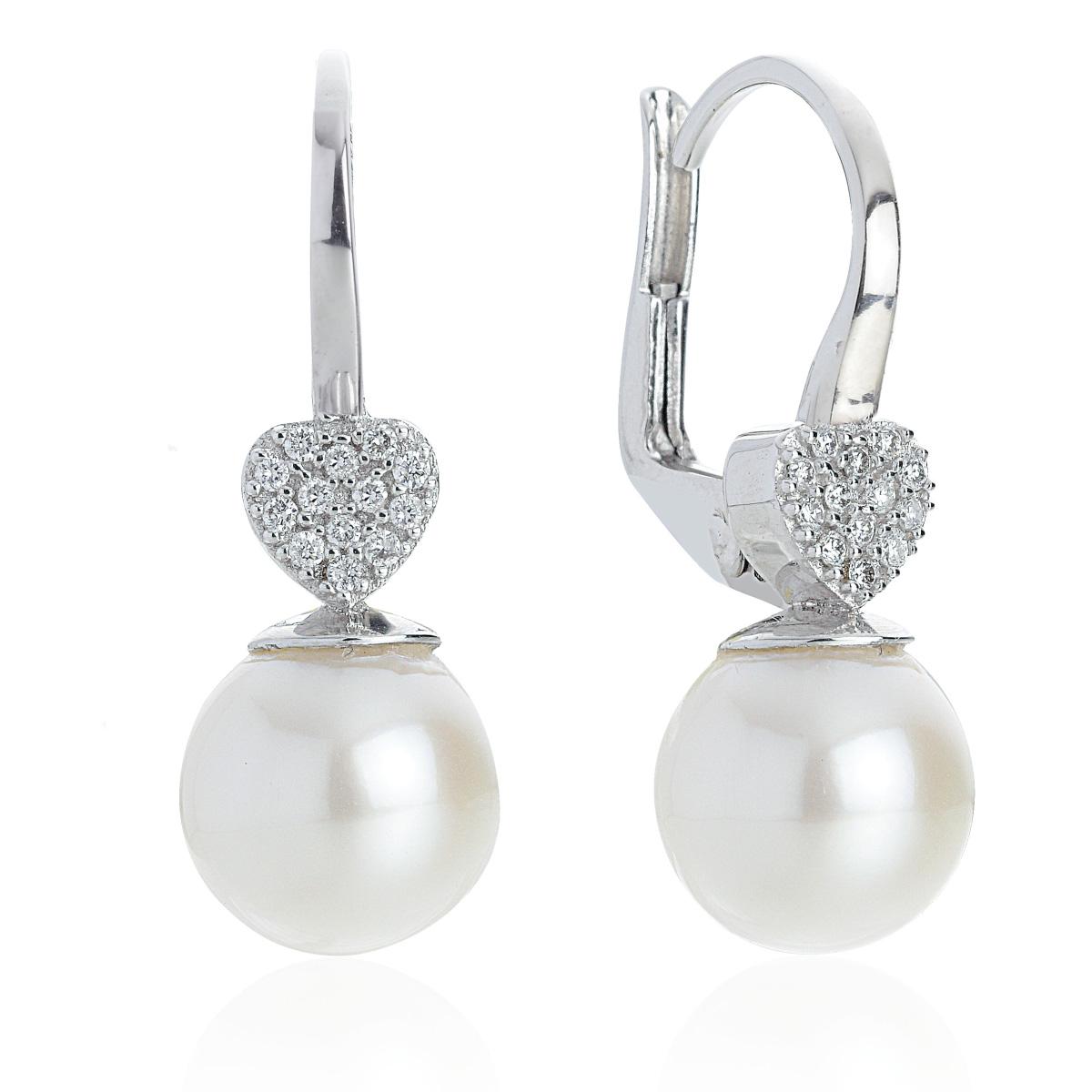 Hook earrings in 18 kt white gold with diamonds and sea pearls 8.50-9 mm - OD389-LB