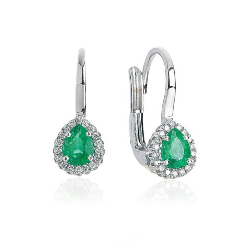 Hook earrings in 18kt white gold with diamonds and central precious stones - OD390
