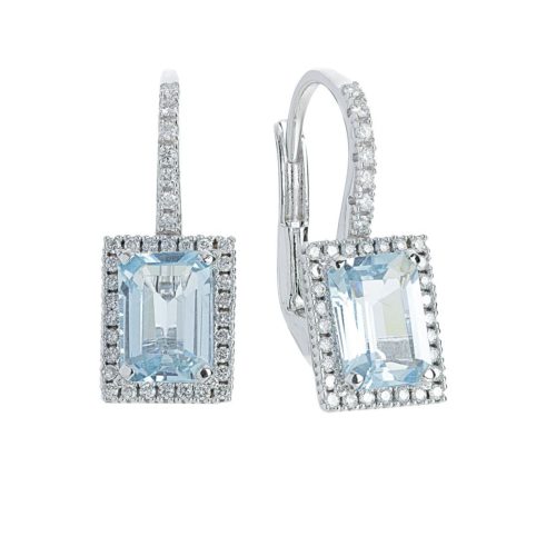 18 kt white gold earrings, leverback with aquamarine and diamonds - OD391/AC-LB