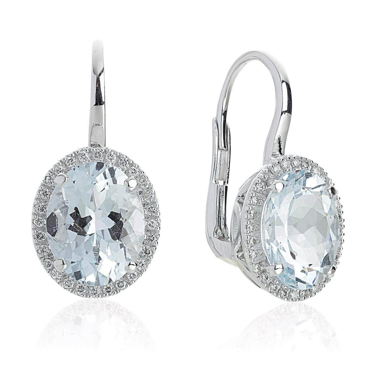 18 kt white gold earrings, leverback with aquamarine and diamonds - OD393/AC-LB