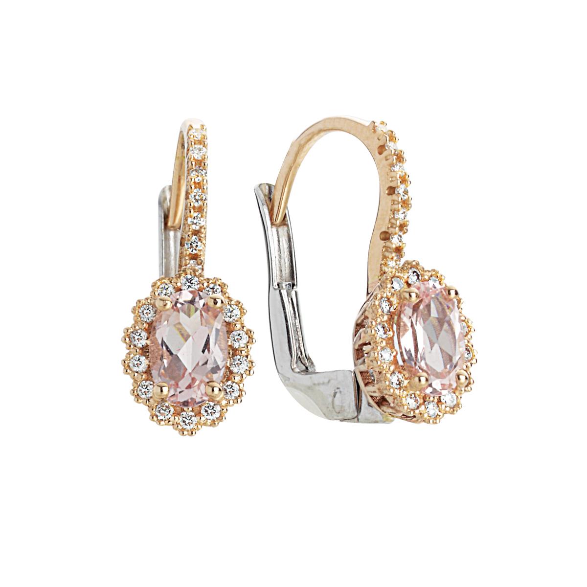 Hook earrings in 18kt gold with Diamonds and Morganite - OD394/MO-LH