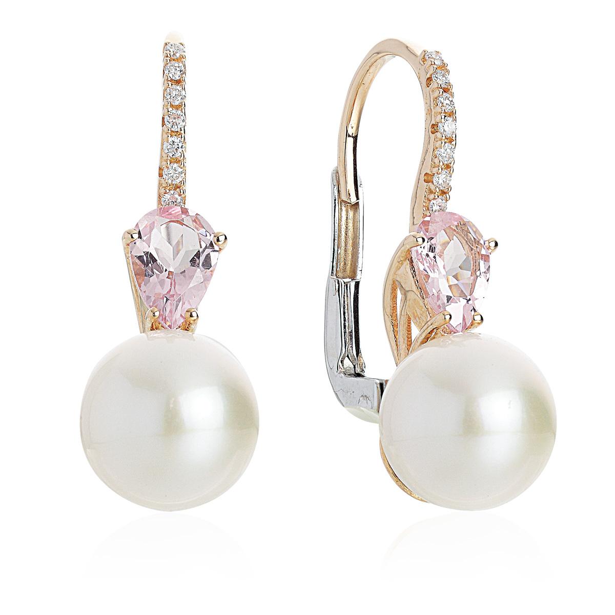 Hook earrings in 18kt gold, with sea pearl, morganite and diamonds - OD396/MO-LH