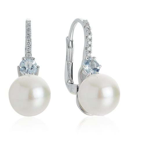 Hook earrings in 18 kt white gold with diamonds and sea pearls 8.50-9 mm - OD397/AC-LB