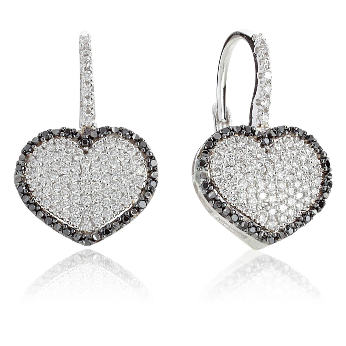 Heart earring in 18kt white gold with white and black diamonds pavé - OD408/DB-4L