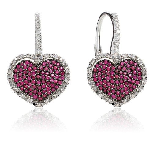 Heart earring in 18kt white gold with pavé diamonds and precious stones - OD410