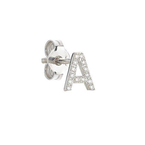 Mono earring in 18kt white gold, with customizable initial or number in diamonds - - OD421