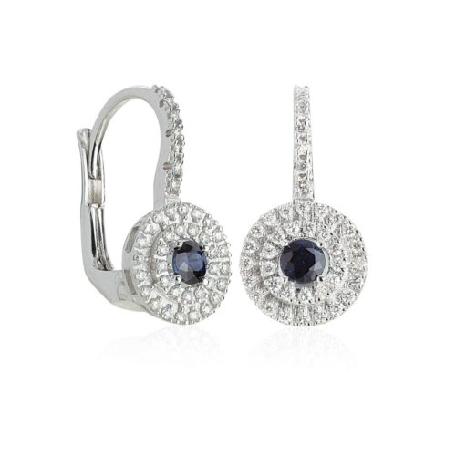 Hook earrings in 18kt white gold with diamonds and central precious stones - OD448