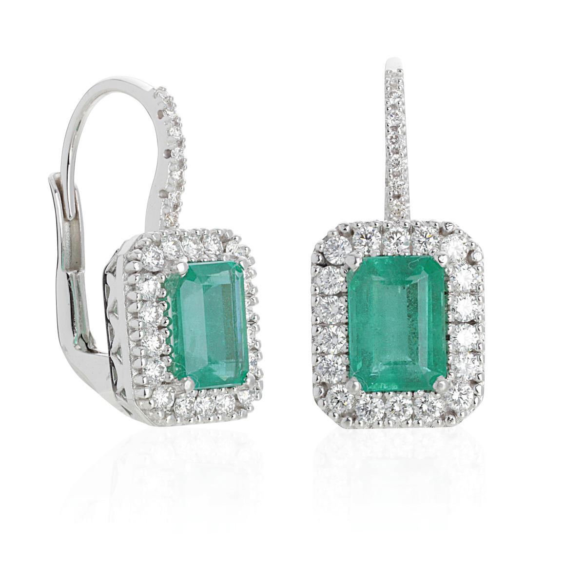 Hook earrings in 18kt white gold with diamonds and natural emerald - OD449/SM-LB