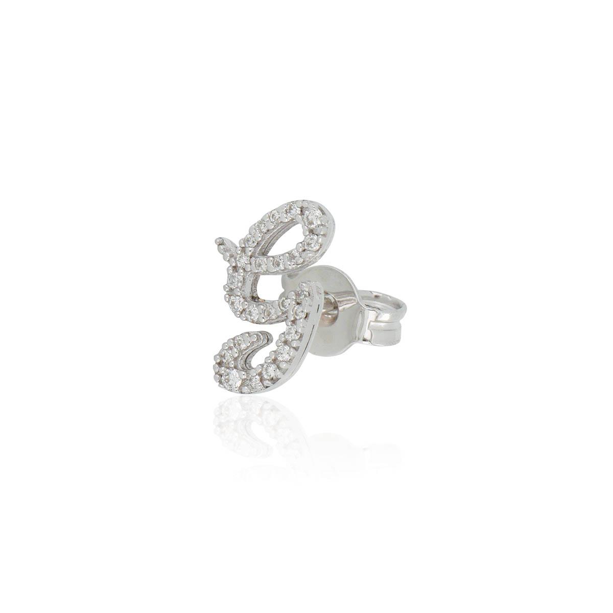 Mono earring in 18kt white gold, with customizable initial or number in diamonds - - OD452