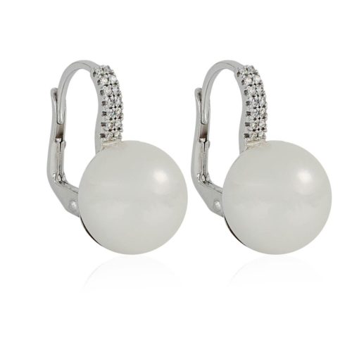 Hook earrings in 18 kt white gold with diamonds and 12mm sea pearls - OD453-LB