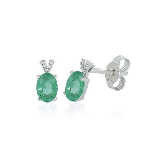18kt white gold earrings with diamonds and central precious stone - OD464