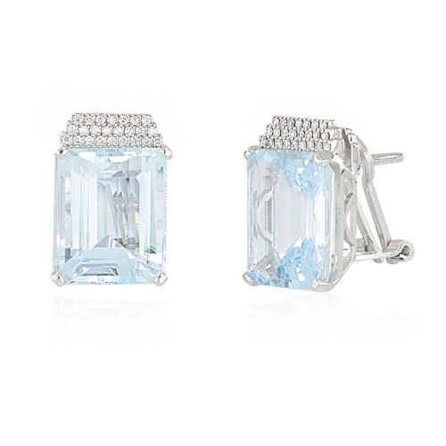 Earrings with clips in 18 kt white gold, with aquamarine and diamonds - OD483/AC-LB