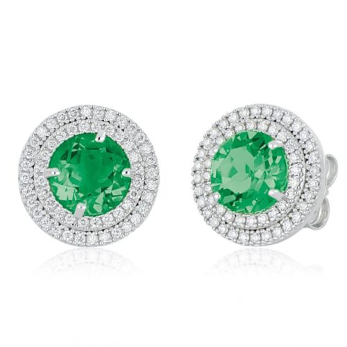 18kt white gold earrings with diamonds and natural emerald - OD866/SM-LB