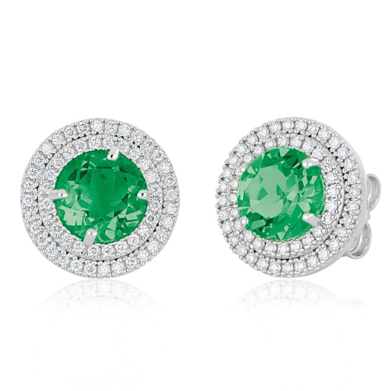 18kt white gold earrings with diamonds and natural emerald - OD866/SM-LB