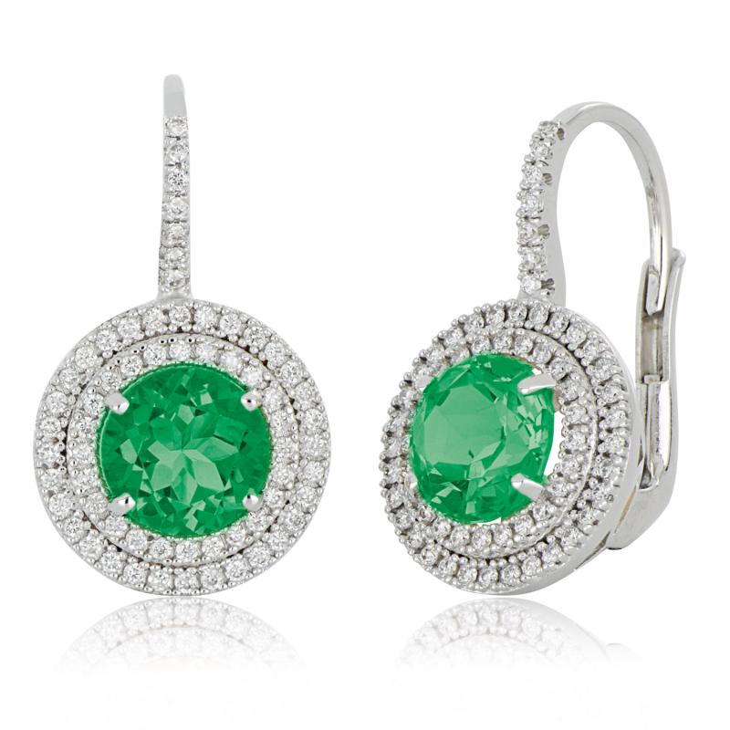 Hook earrings in 18kt white gold with diamonds and natural emerald - OD867/SM-LB