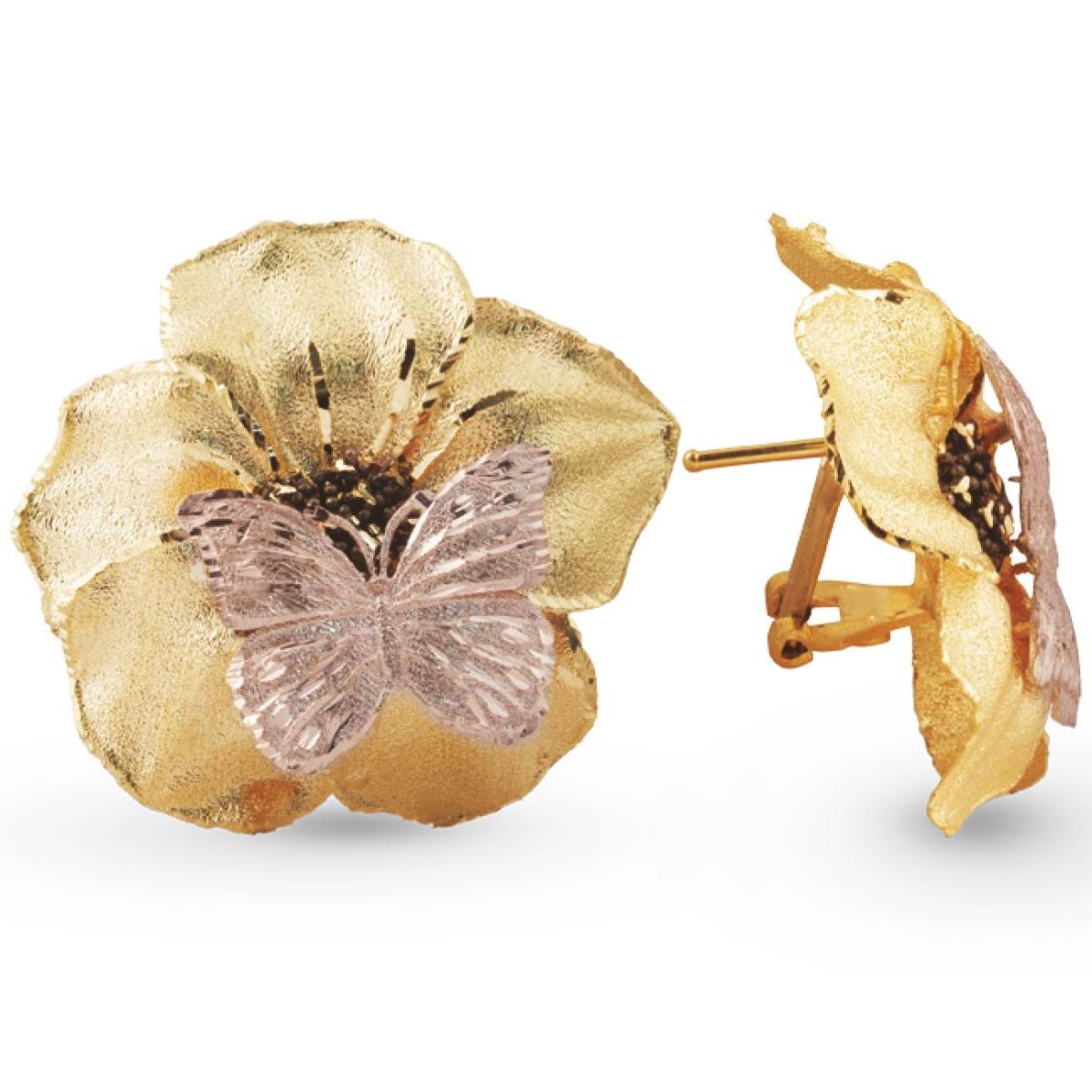 Petunia earrings with two-tone satin butterfly in 18kt gold - OE3932