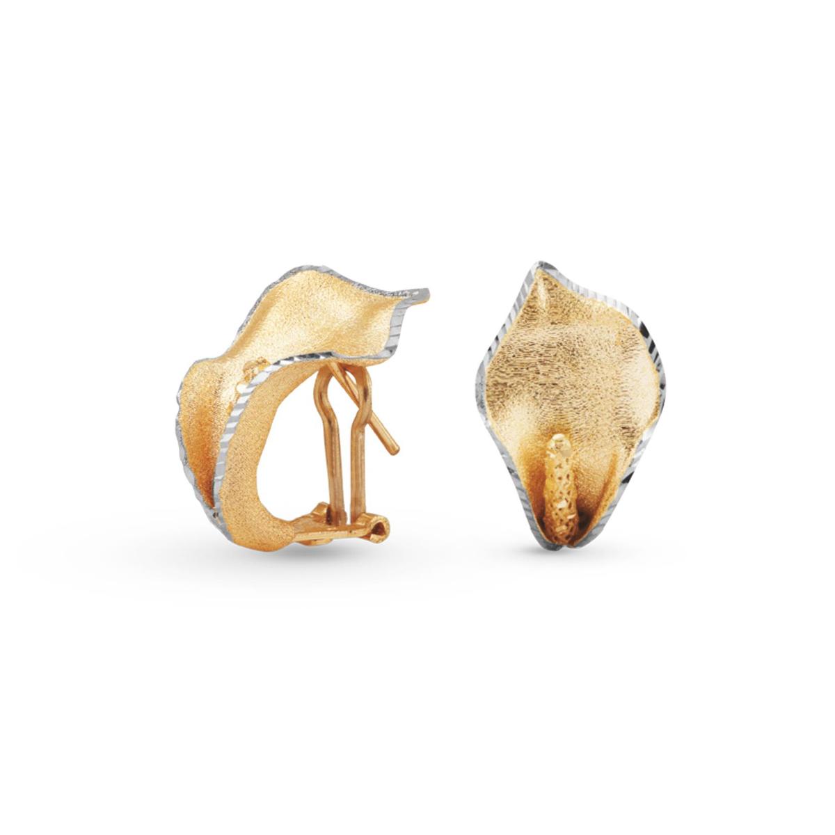 Two-tone satin calla clip earrings in 18kt gold - OE3949-LI
