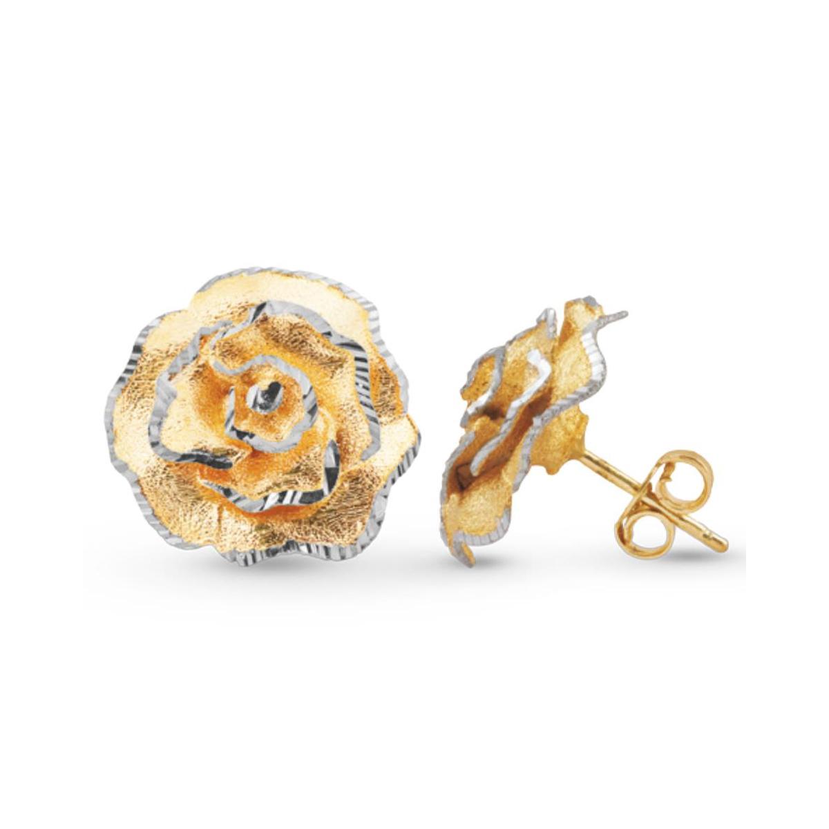 Two-tone satin rose earrings in 18kt gold - OE4084