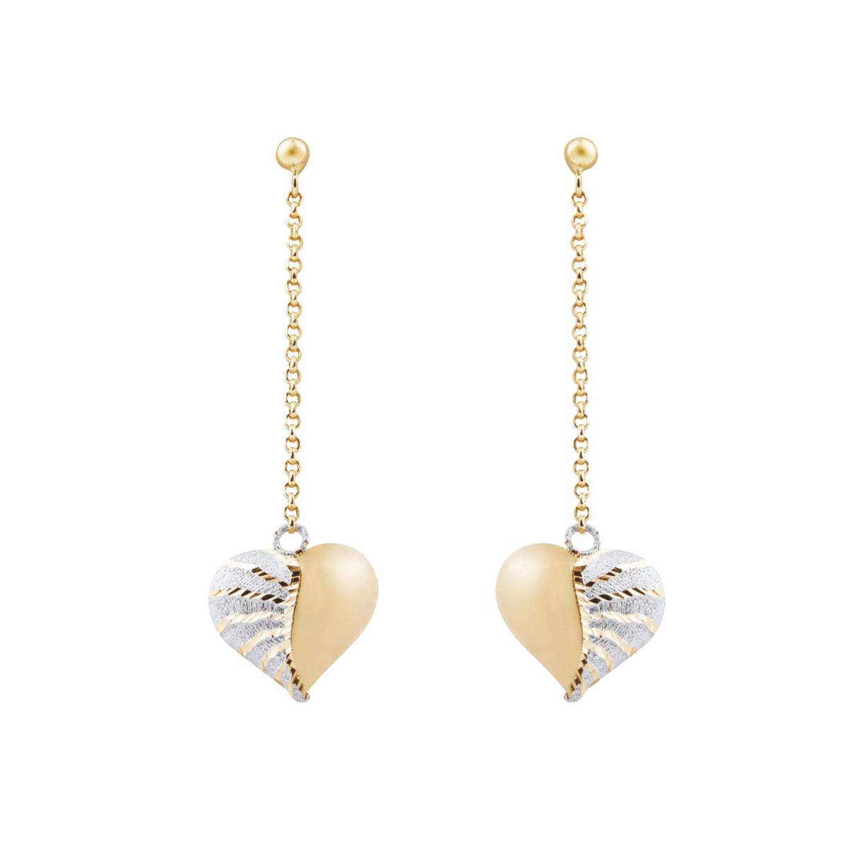 Chain earrings with shiny and satin-finished heart pendant in 18kt gold - OE4086