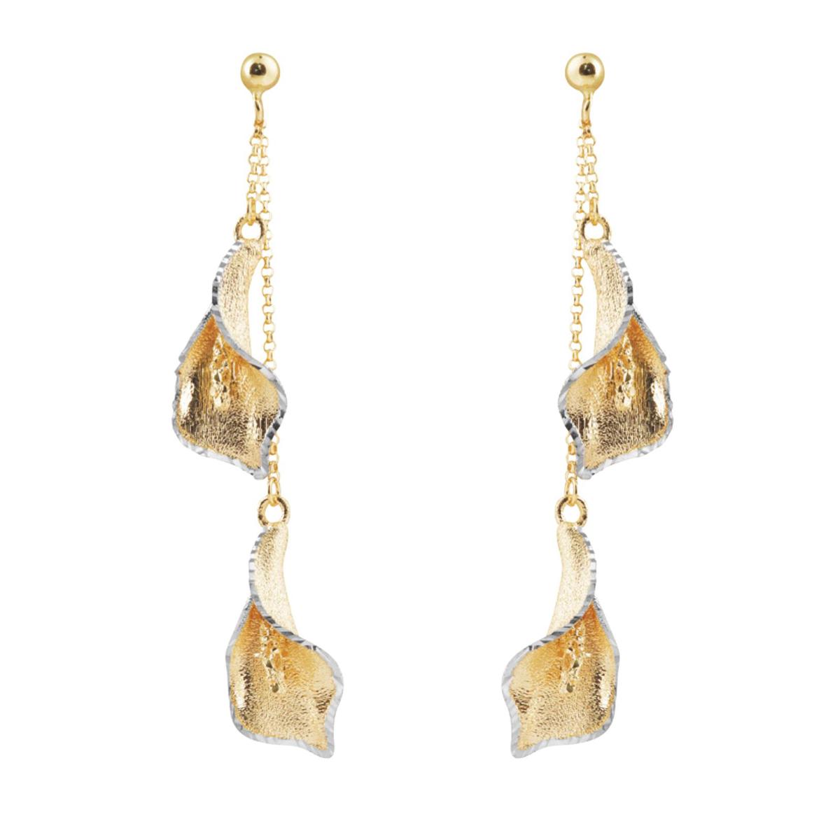Two-tone satin Calla pendant earrings in 18kt gold - OE4087-LI