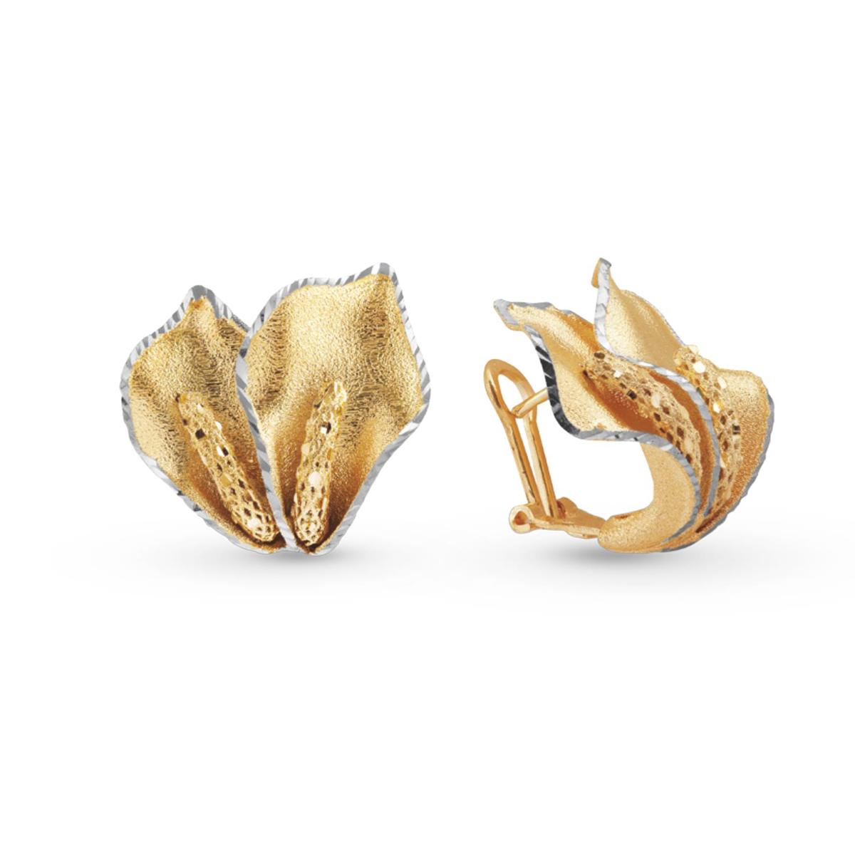 Two-tone satin calla clip earrings in 18kt gold - OE4090-LI