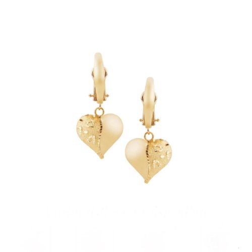 Hook earrings with shiny and satin heart in 18kt gold - OE4091