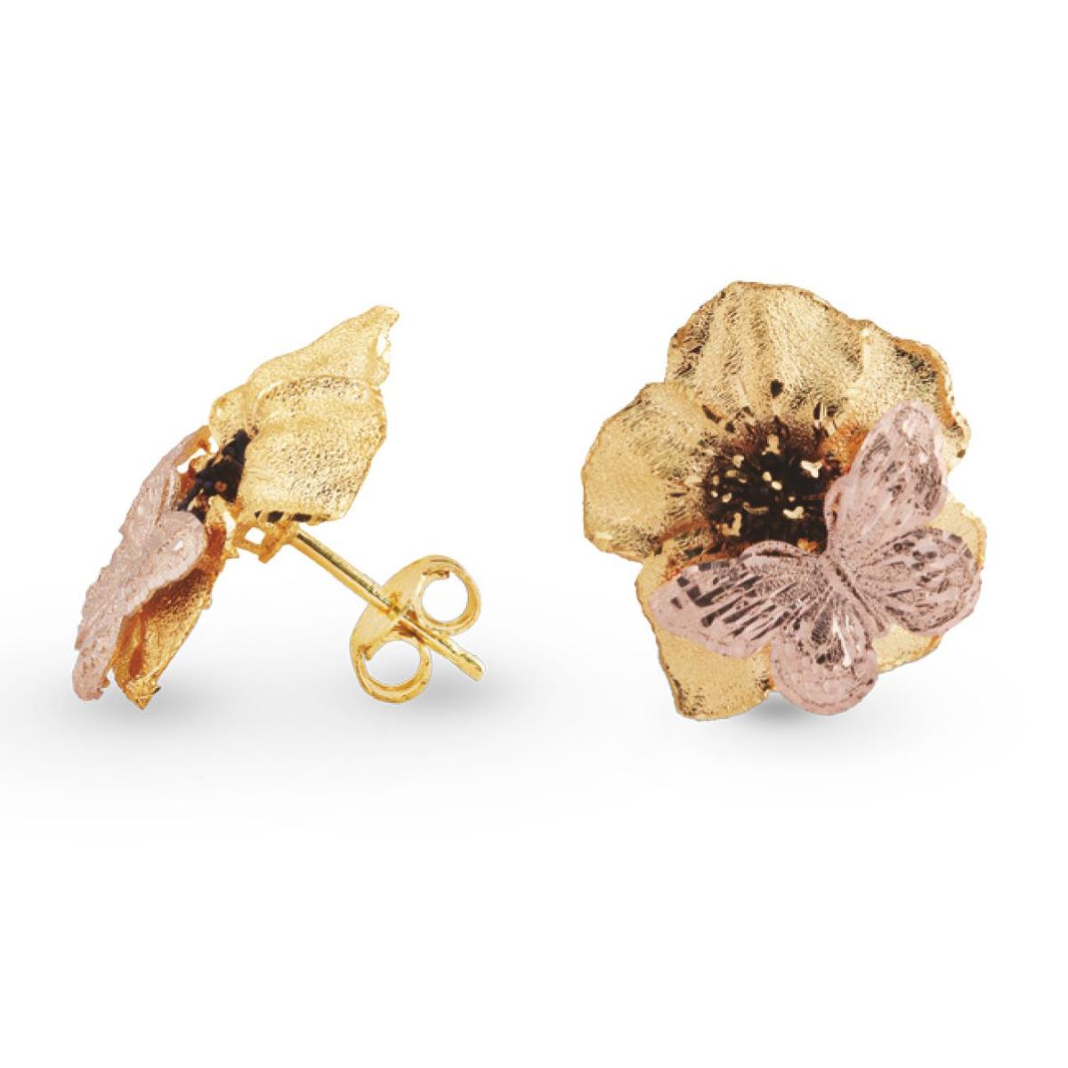 Petunia earrings with two-tone satin butterfly in 18kt gold - OE4094