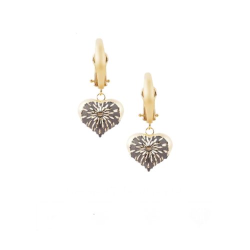 Hook earrings with shiny and satin heart in 18kt gold - OE4099