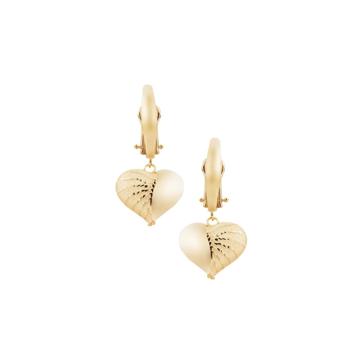 Hook earrings with shiny and satin heart in 18kt gold - OE4100
