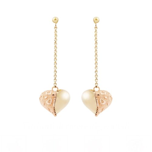 Chain earrings with shiny and satin-finished heart pendant in 18kt gold - OE4101