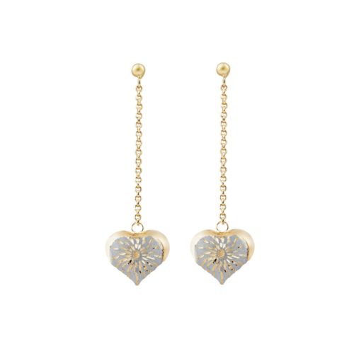 Chain earrings with shiny and satin-finished heart pendant in 18kt gold - OE4102