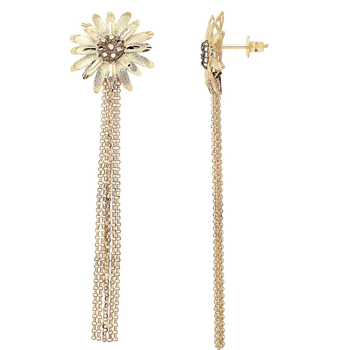 Two-tone satin-finish Daisy pendant earrings in 18kt gold - OE4177