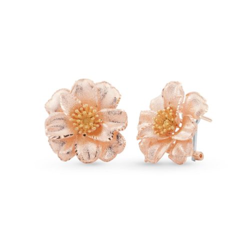 Two-tone satin Camelia earrings in 18kt gold - OE4357