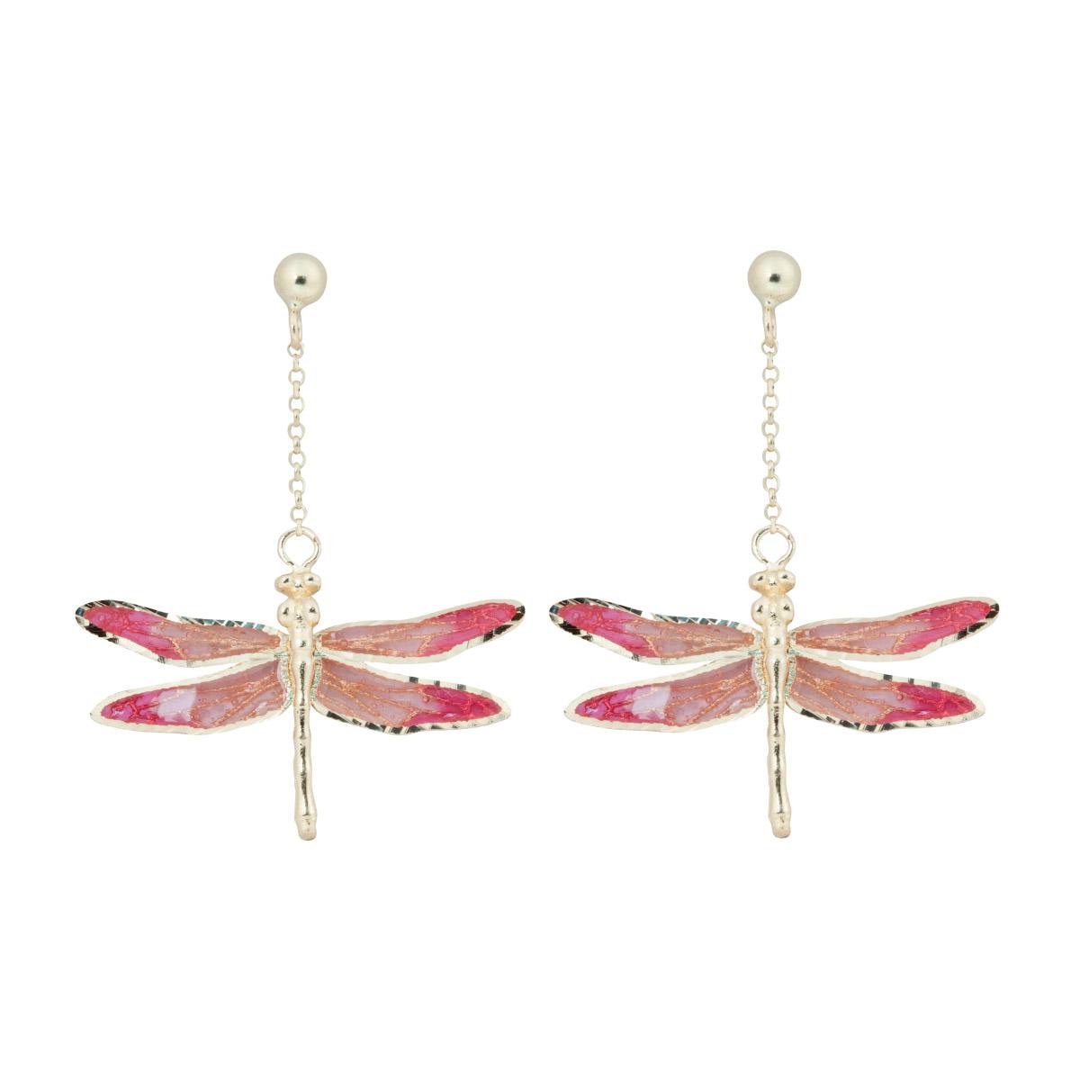 Dragonfly earrings in 18kt yellow gold, cathedral enamel - OE4894-MG