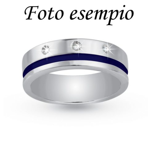6mm flat ring with wide line in rhodium silver and enamel - ZAF105M