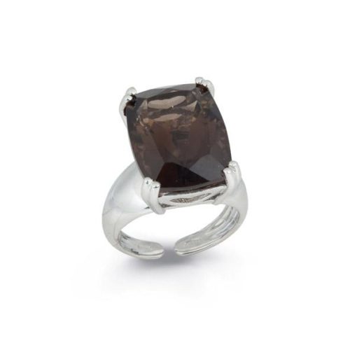 925 rhodium silver ring with hydrothermal smoky quartz - ZAN394/MA-LB