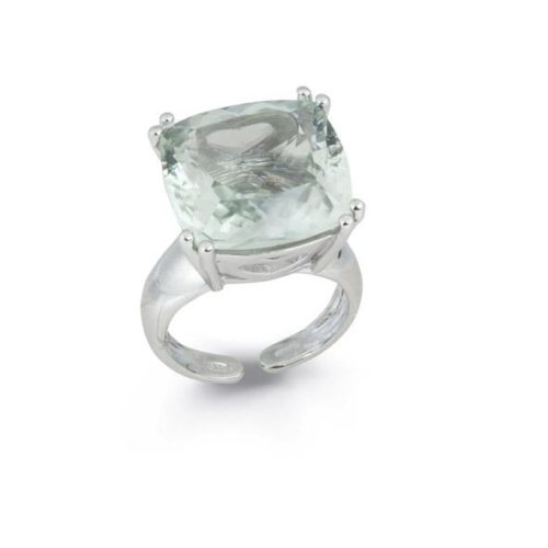 925 rhodium silver ring with green Prasiolite hydrothermal stone - ZAN397/VE-LB