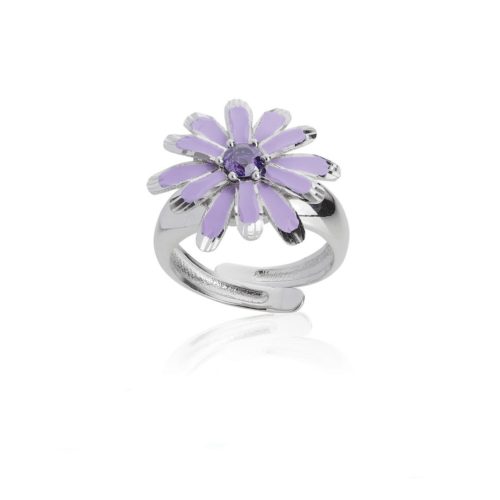 Small daisy ring in 925 gilded or rhodium-plated silver, enamel and cubic zirconia - ZAN429