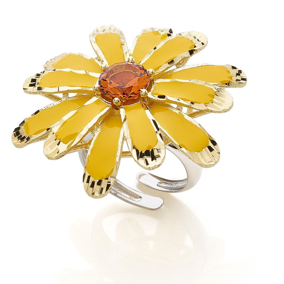 Large daisy ring in 925 gilded or rhodium-plated silver, enamel and cubic zirconia - ZAN439