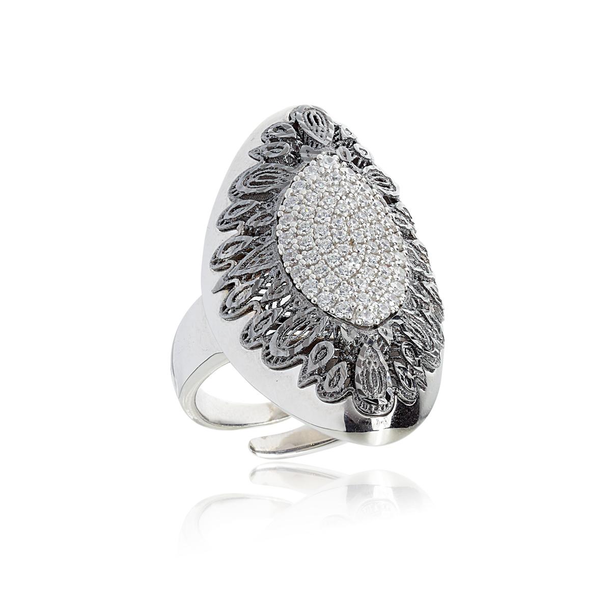 925 rhodium-plated silver ring with burnished inserts and zircons pave - ZAN512-LL