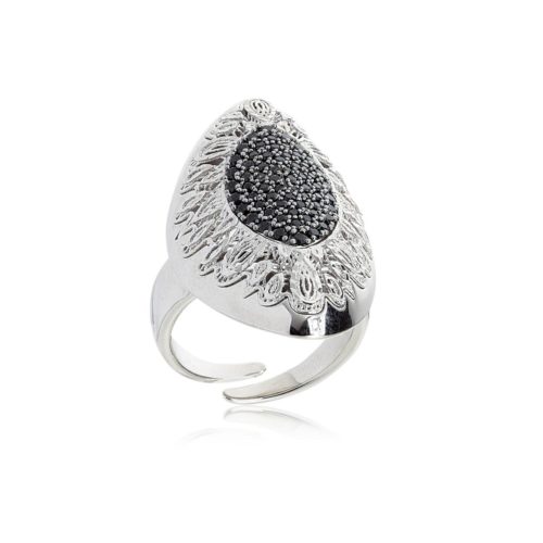 925 rhodium-plated silver ring with burnished inserts and zircons pave - ZAN513-LL