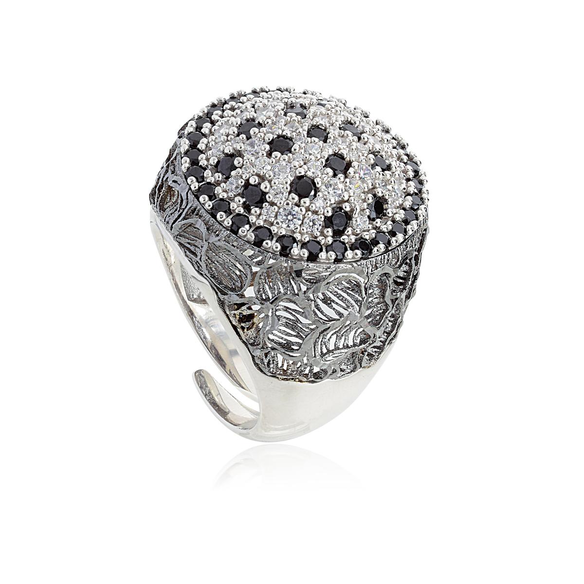 925 rhodium-plated silver ring with burnished inserts and zircons pave - ZAN514-LL