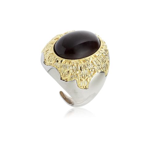 925 rhodium silver ring with golden inserts and central stone - ZAN516-LN