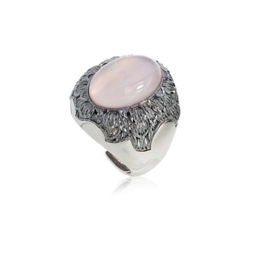 925 rhodium silver ring with burnished inserts and natural stone - ZAN517-LL