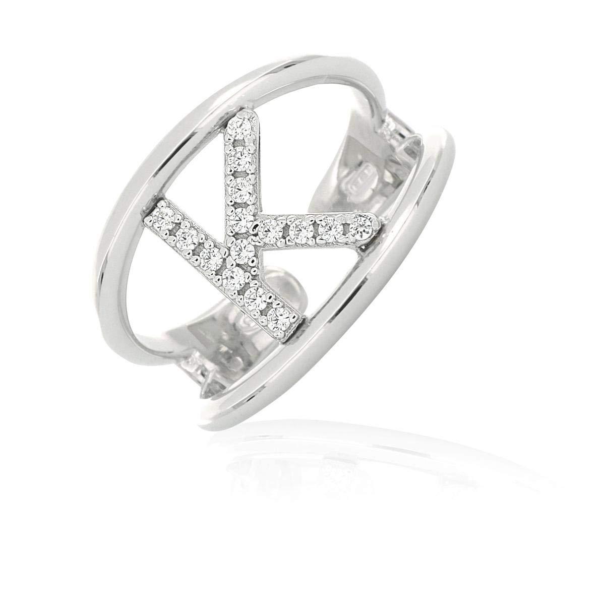 Ring with Initial or Letter of Cubic Zirconia in Block Print - All initials available. - ZAS2