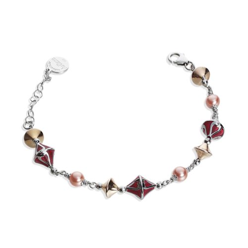 925 rhodium-plated and gilded silver bracelet, with hand-made enamel and pearls - ZBR632-MH