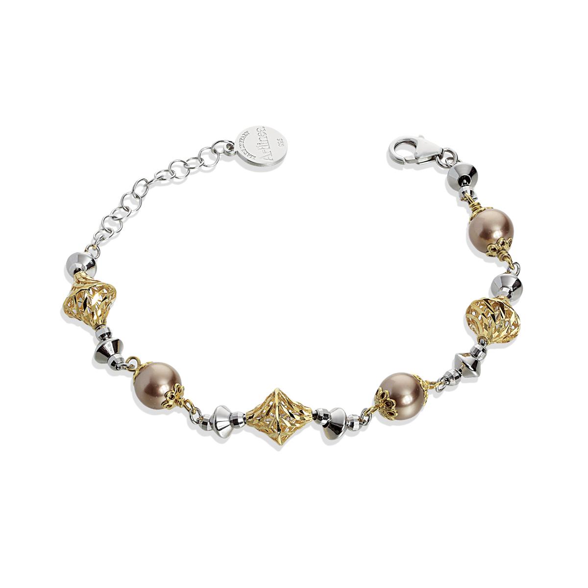 925 rhodium-plated and gilded silver bracelet, with pearls - ZBR637-LN