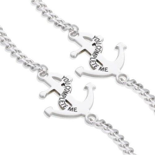 Double silver bracelet with 925 rhodium-plated anchor - Perfect gift for Valentine's Day - ZBR696-MB