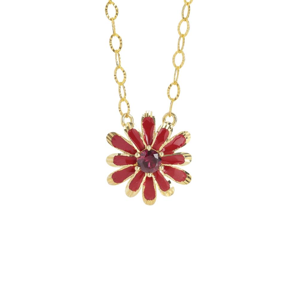 Mini daisy necklace in 925 silver, gilded or rhodium-plated, with hand-made enamel and cubic zirconia - ZCL1261